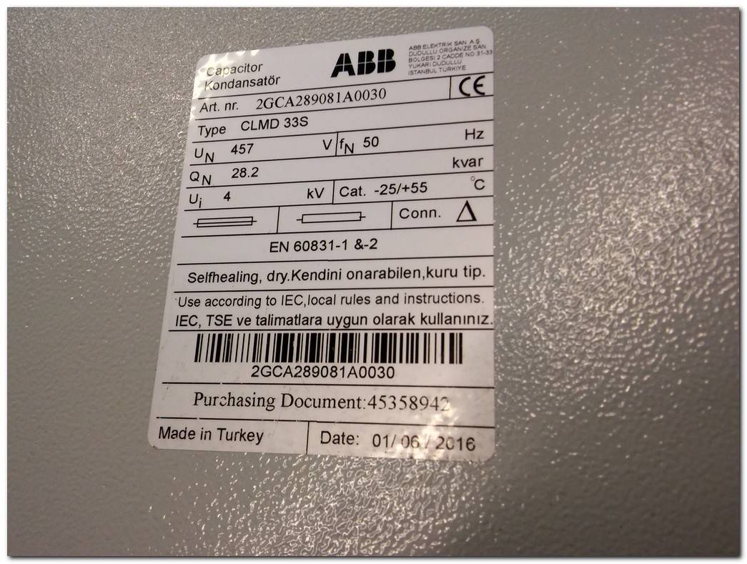 ABB CLMD 33S CLMD33S 457V 28,2KVAR KONDANSATÖR KENDİNİ ONARABİLEN KURU TİP ALÇAK GERİLİM GÜÇ KONDANSATÖRLERİ 2GCA289011A0030