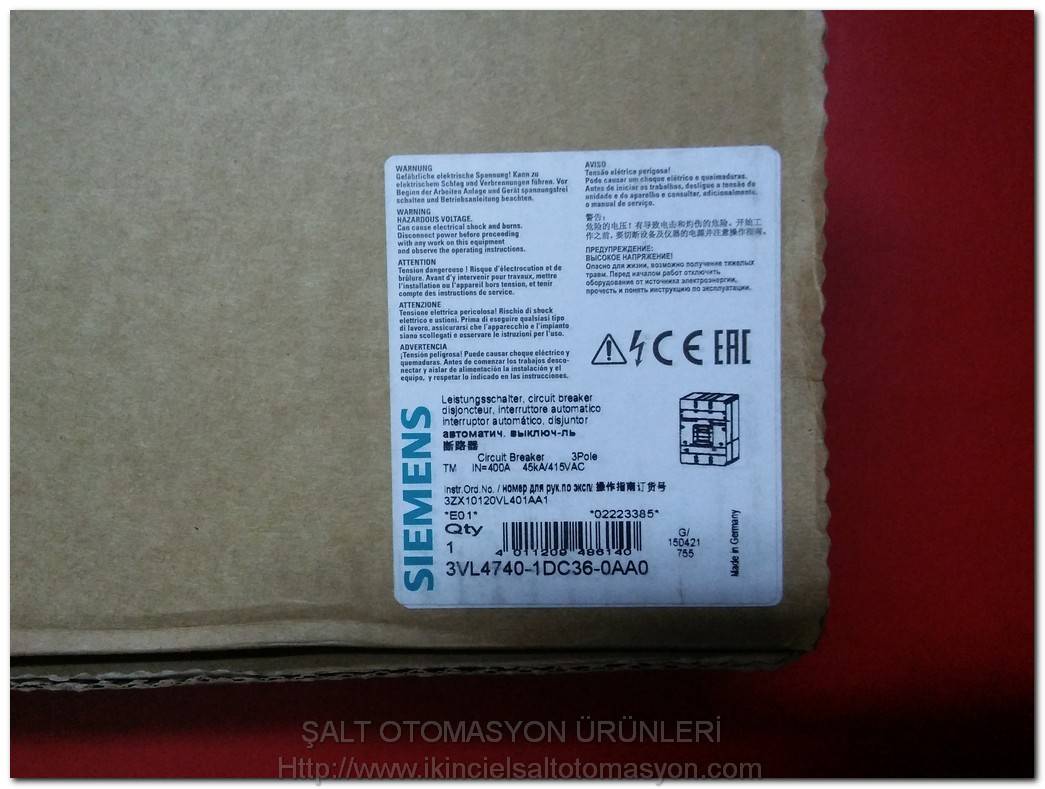 SIEMENS 3VL4740-1DC36-0AA0 VL400 400A SIFIR KUTULU TMŞ DEVRE KESİCİ 400 A ŞALTER