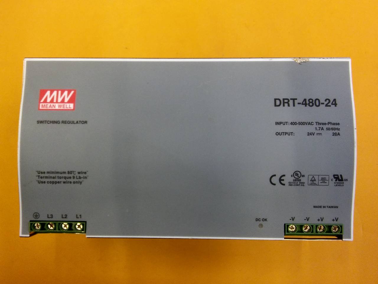 MEAN WELL MW DRT-480-24 24V 20A POWER SUPPLY GÜÇ KAYNAĞI