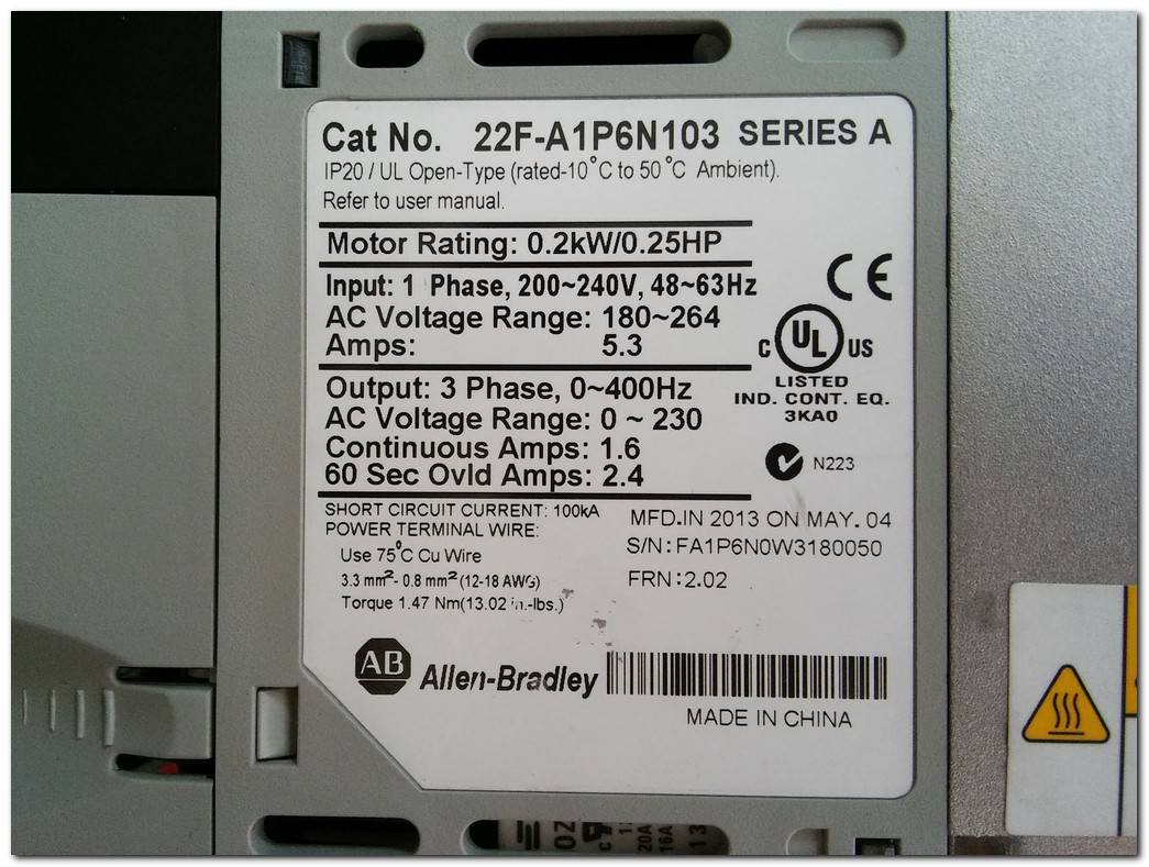 ALLEN BRADLEY 22F-A1P6N103 0,2KW SÜRÜCÜ POWER FLEX 4M 0,2 KW INVERTER