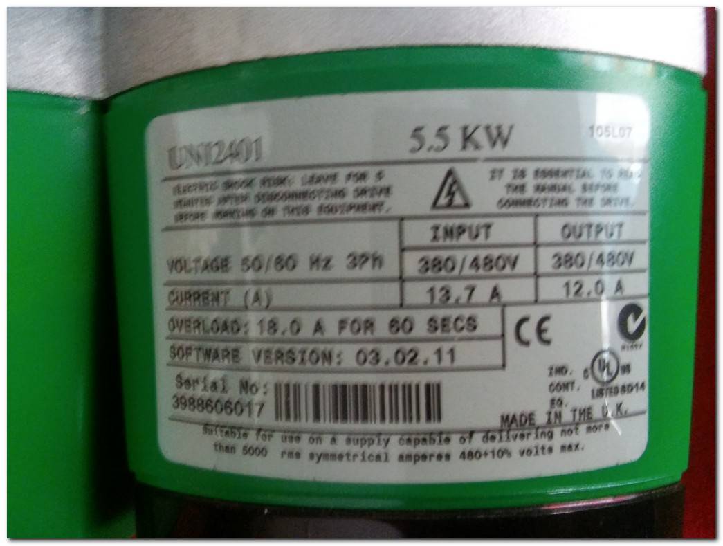 CONTROL TECHNIQUES UNI2401 UNIDRIVE 5,5KW SIFIR KUTULU SÜRÜCÜ