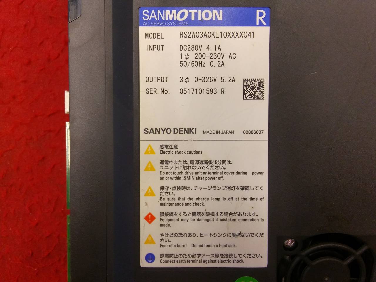 SANMOTION SANYO DENKİ RS2W03A0KL10XXXXC41 5,2A 0-326V SERVO SÜRÜCÜ